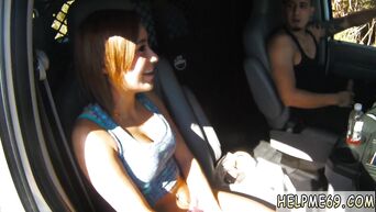 The tattooed Mexican brutally forced the red-haired girl to suck the cock in the car