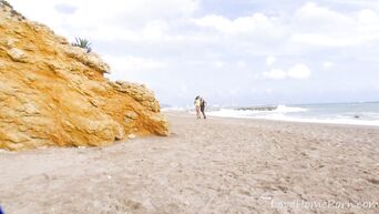 Anal on rocky beach