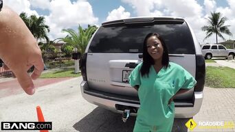 Black woman mechanic fucking client in car