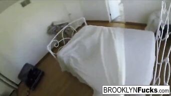 Pornstar Brooklyn slips a purple sex toy inside her pink vagina