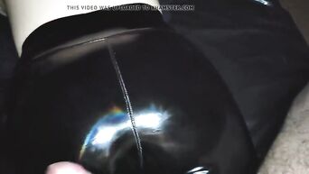 Plowed and Cum on butt into tight ebony vinyl pants