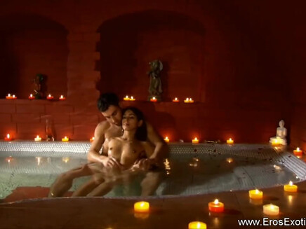 Soap foam, candles, Indian girl and romantic sex